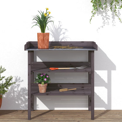 Plant Table with Shelves Grey 78x38x82.5 cm Solid Wood Fir