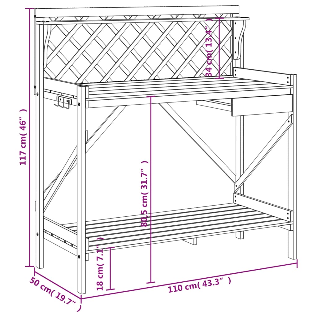 Potting Bench with Trellis Solid Wood Fir