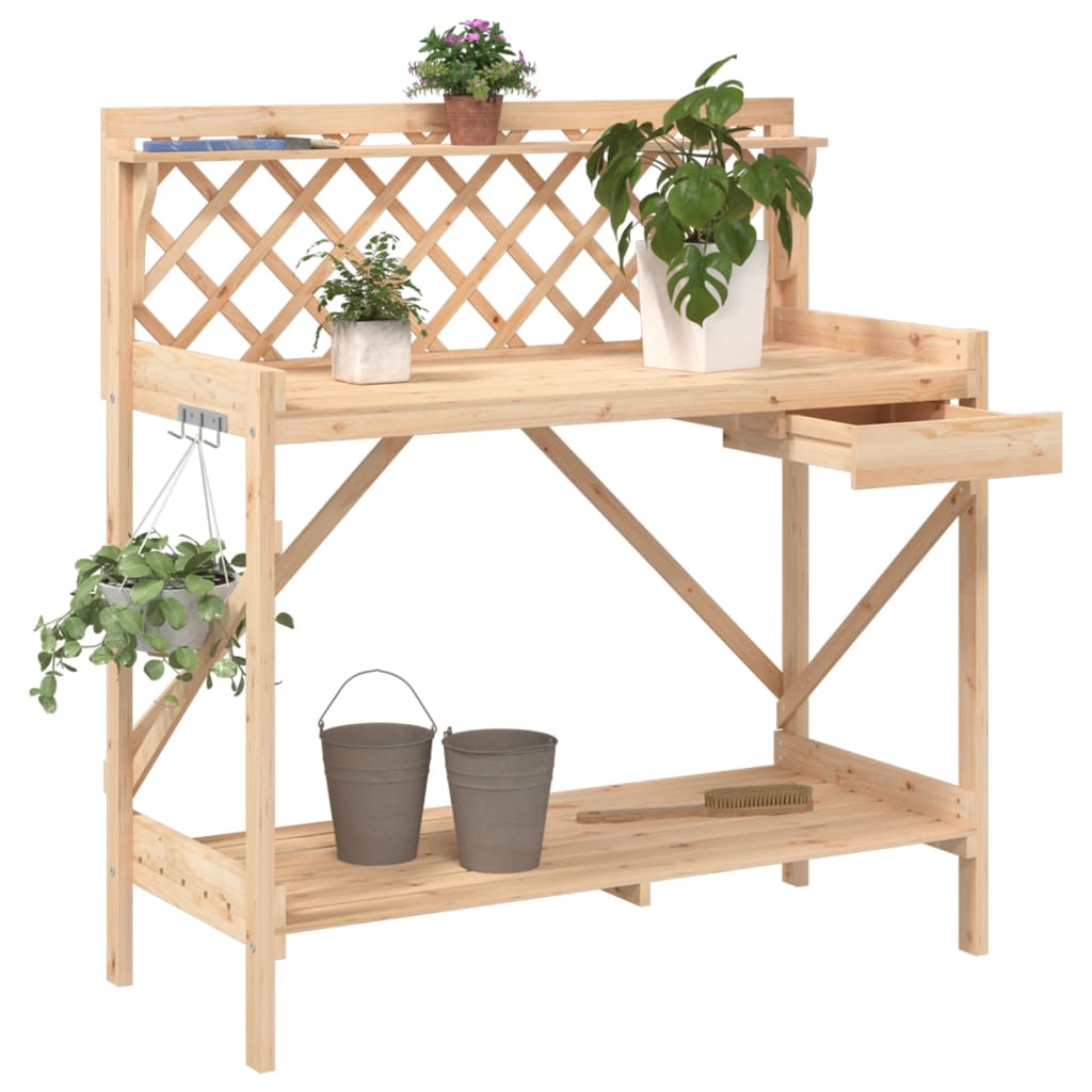 Potting Bench with Trellis Solid Wood Fir