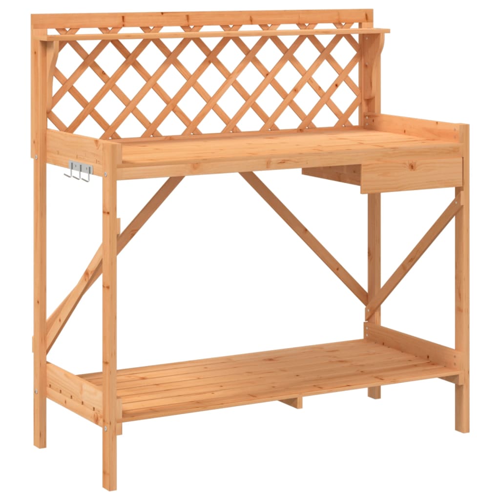 Potting Bench with Trellis Brown Solid Wood Fir