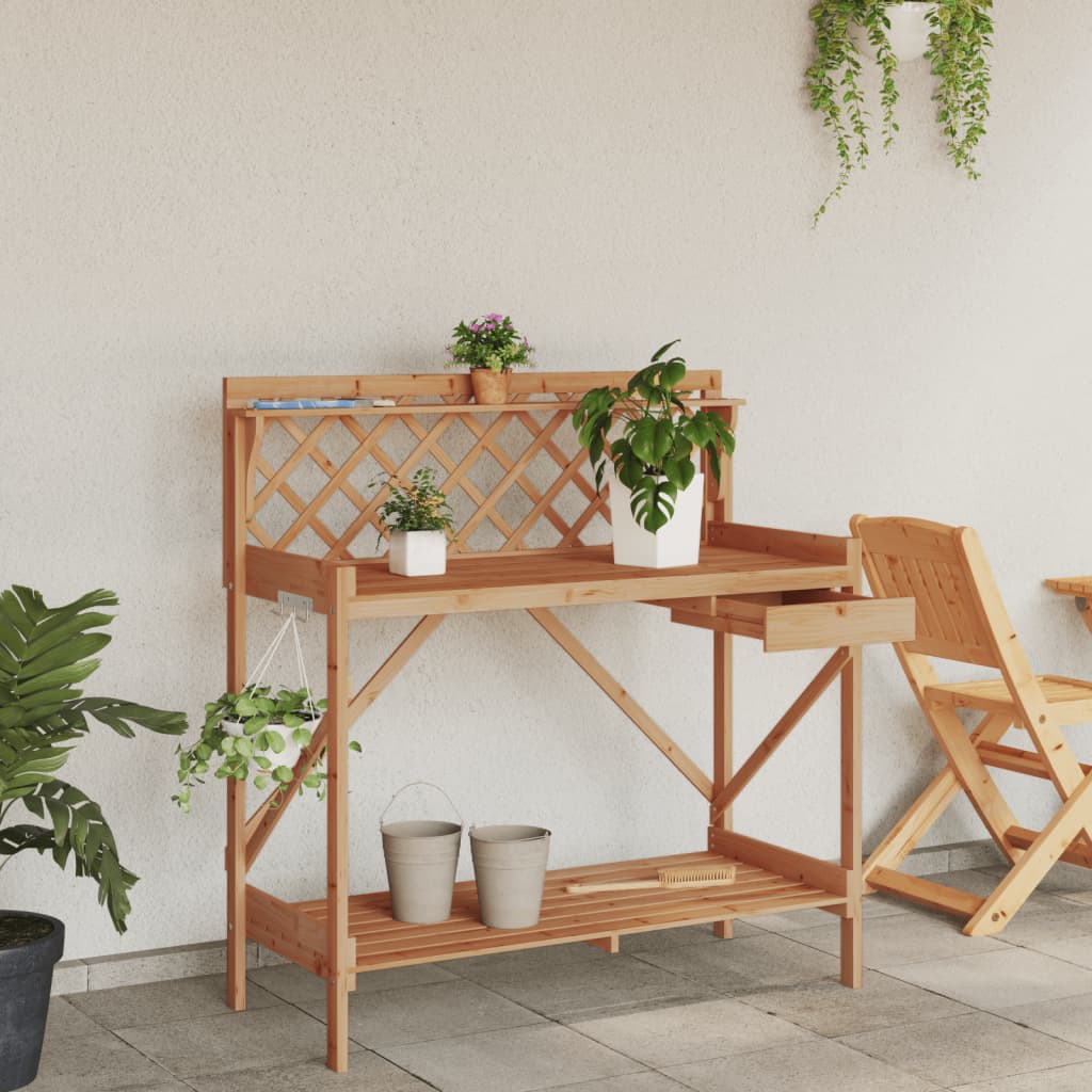 Potting Bench with Trellis Brown Solid Wood Fir