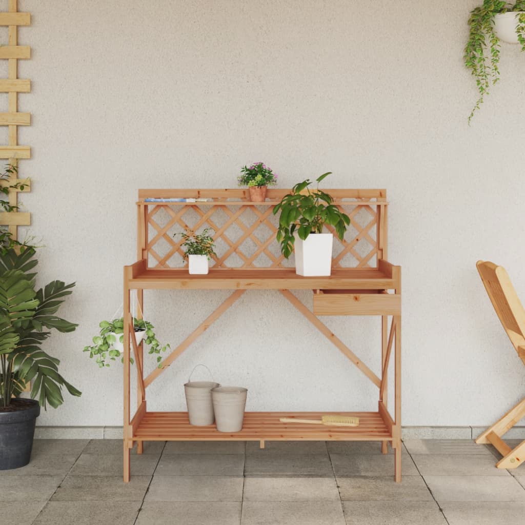 Potting Bench with Trellis Brown Solid Wood Fir