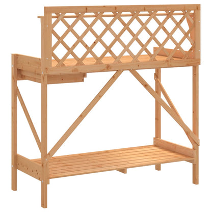 Potting Bench with Trellis Brown Solid Wood Fir