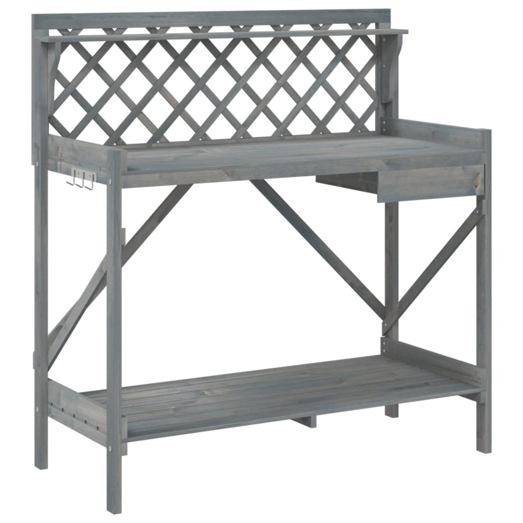 Potting Bench with Trellis Grey Solid Wood Fir