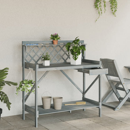 Potting Bench with Trellis Grey Solid Wood Fir