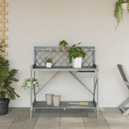 Potting Bench with Trellis Grey Solid Wood Fir