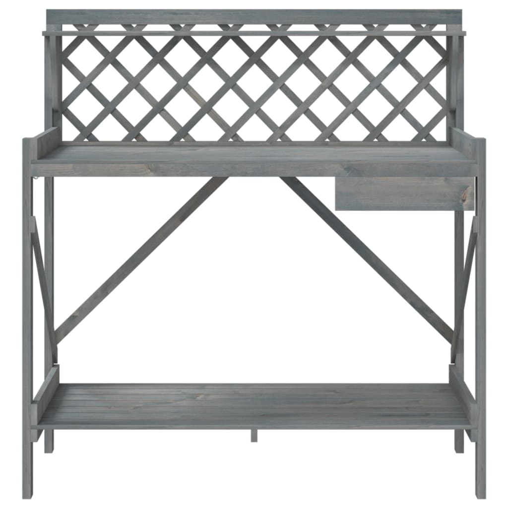 Potting Bench with Trellis Grey Solid Wood Fir