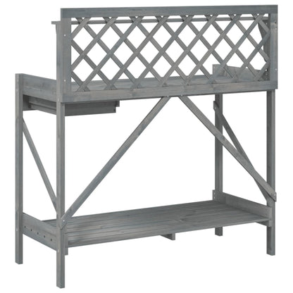 Potting Bench with Trellis Grey Solid Wood Fir