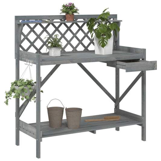 Potting Bench with Trellis Grey Solid Wood Fir