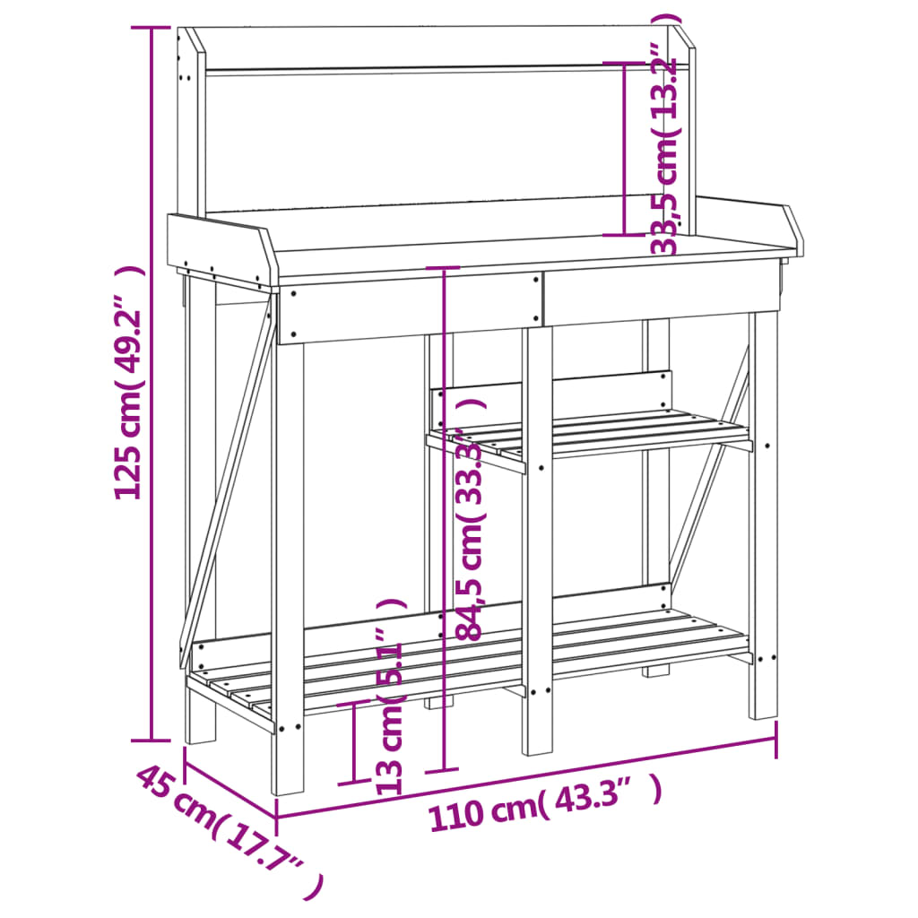 Potting Bench with Shelves Solid Wood Fir