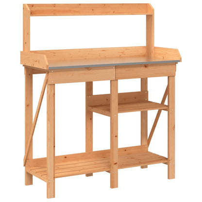 Potting Bench with Shelves Brown Solid Wood Fir