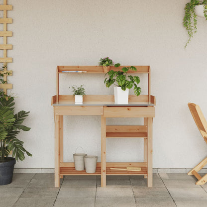 Potting Bench with Shelves Brown Solid Wood Fir