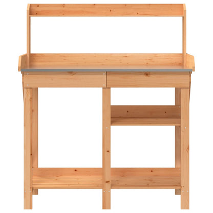 Potting Bench with Shelves Brown Solid Wood Fir