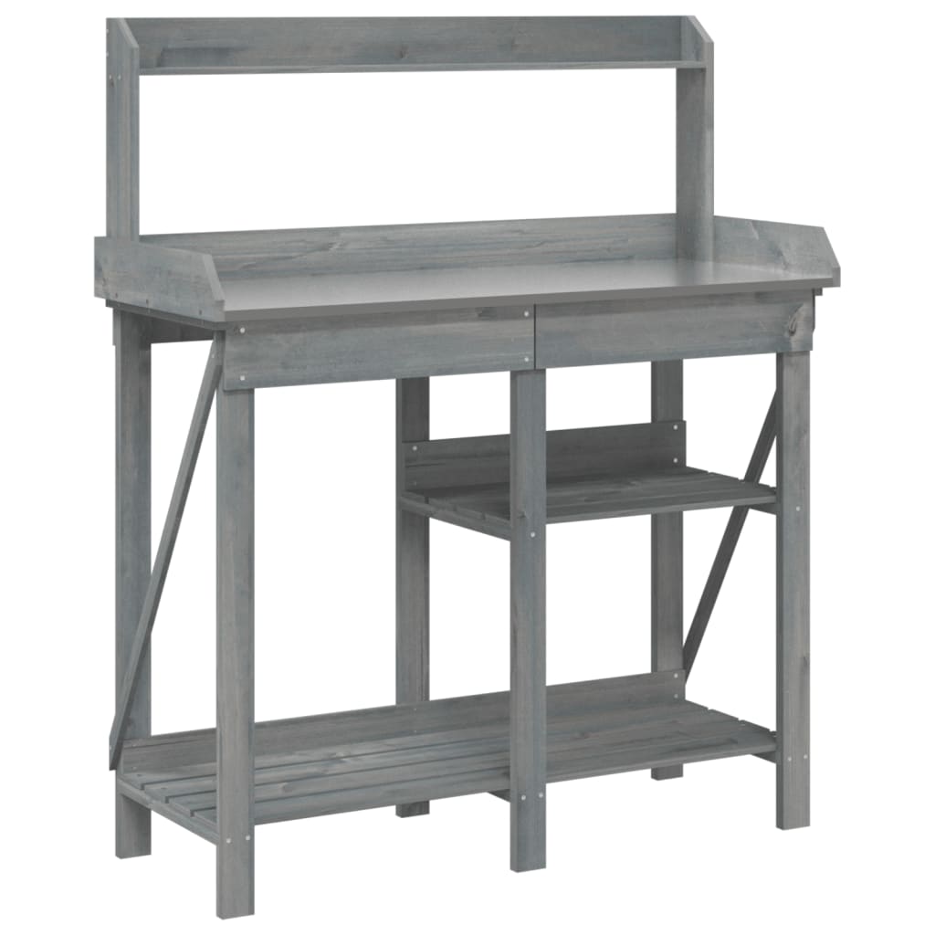 Potting Bench with Shelves Grey Solid Wood Fir