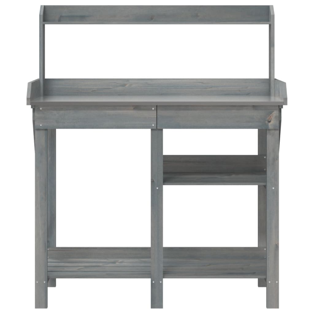 Potting Bench with Shelves Grey Solid Wood Fir