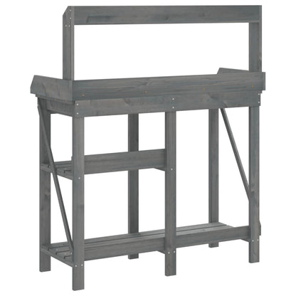 Potting Bench with Shelves Grey Solid Wood Fir