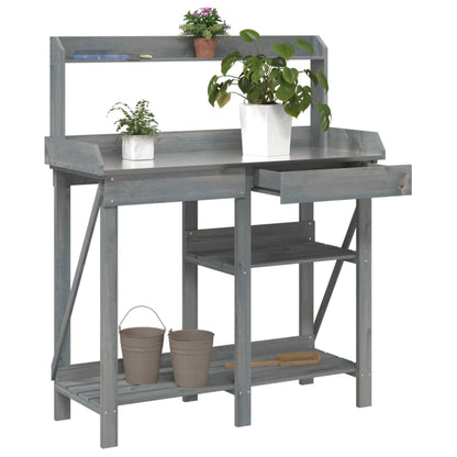 Potting Bench with Shelves Grey Solid Wood Fir