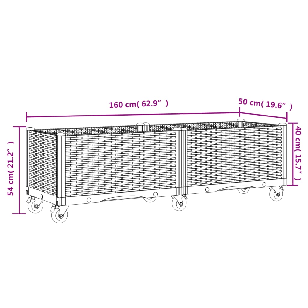 Garden Planter with Wheels Grey 160x50x54 cm PP