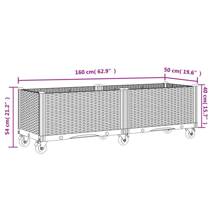 Garden Planter with Wheels Grey 160x50x54 cm PP