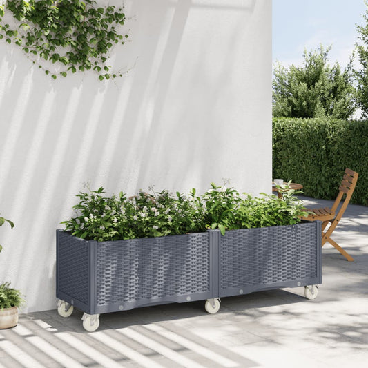 Garden Planter with Wheels Grey 160x50x54 cm PP