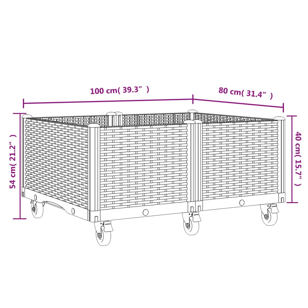 Garden Planter with Wheels Light Grey 100x80x54 cm PP