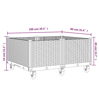 Garden Planter with Wheels Light Grey 100x80x54 cm PP