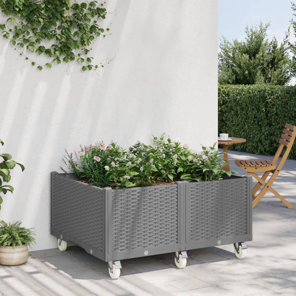 Garden Planter with Wheels Light Grey 100x80x54 cm PP