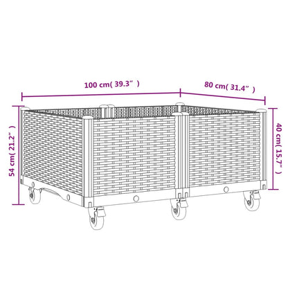 Garden Planter with Wheels White 100x80x54 cm PP