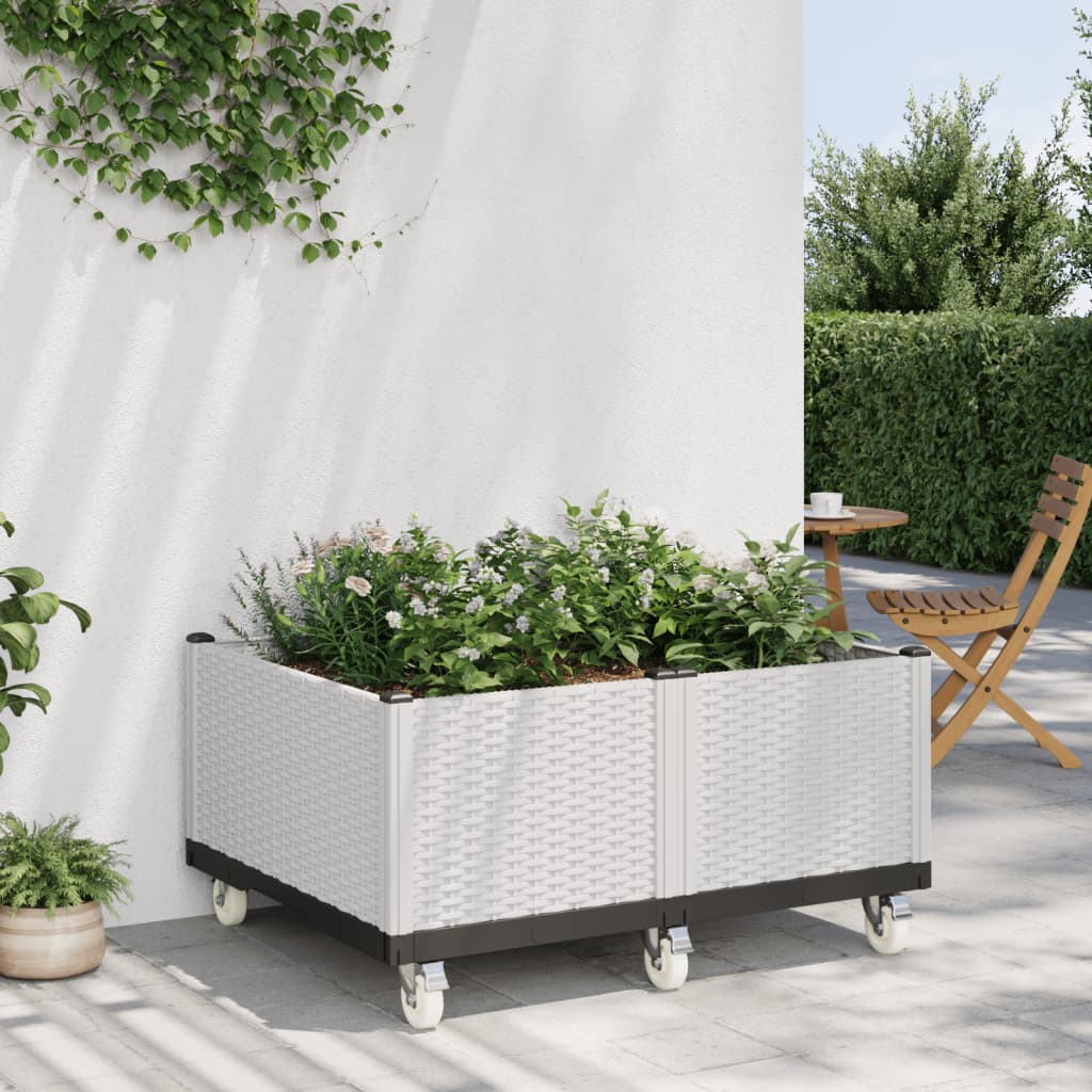 Garden Planter with Wheels White 100x80x54 cm PP