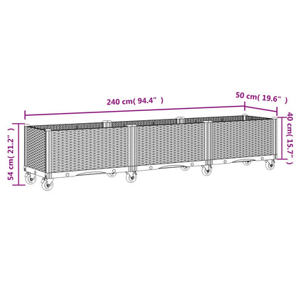 Garden Planter with Wheels White 240x50x54 cm PP