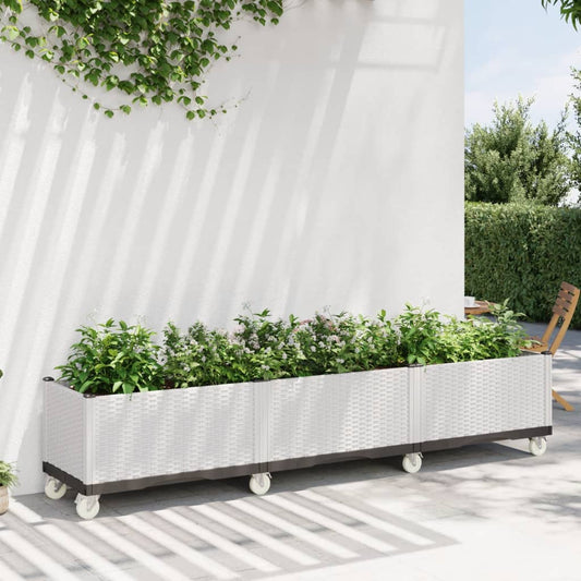 Garden Planter with Wheels White 240x50x54 cm PP