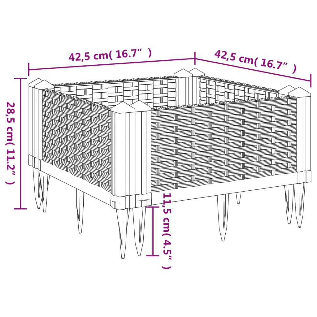 Garden Planter with Pegs Brown 42.5x42.5x28.5 cm PP