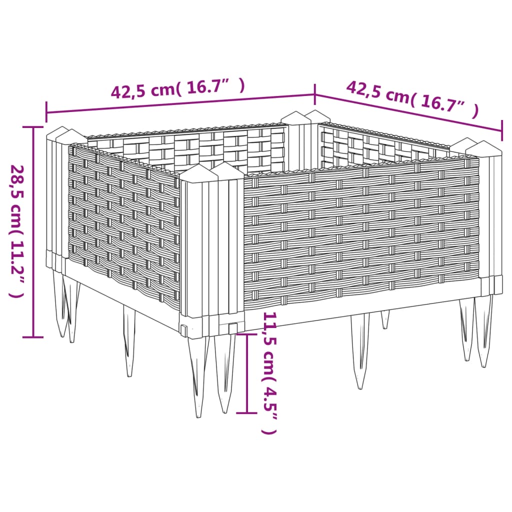 Garden Planter with Pegs Black 42.5x42.5x28.5 cm PP