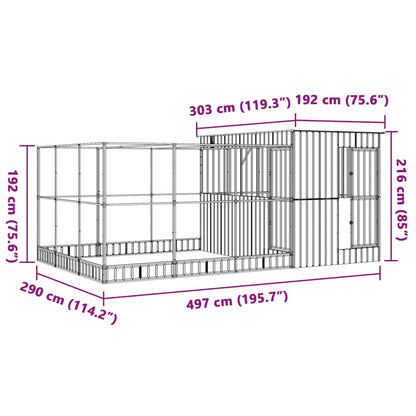 Aviary with Extension Silver 497x303x216 cm Steel