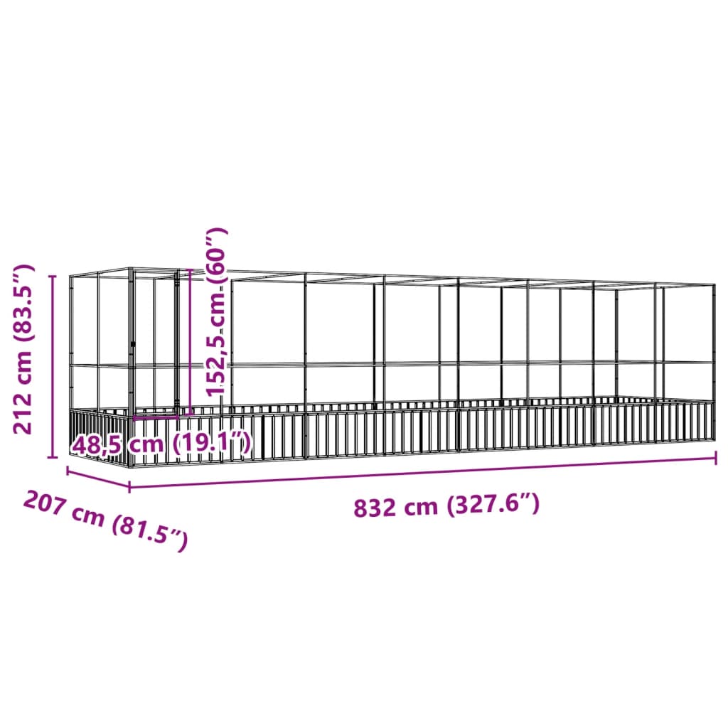 Aviary with Extension Silver 832x207x212 cm Steel