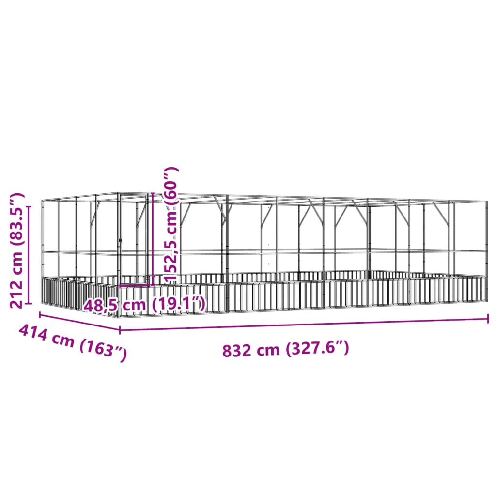 Aviary with Extension Silver 832x414x212 cm Steel