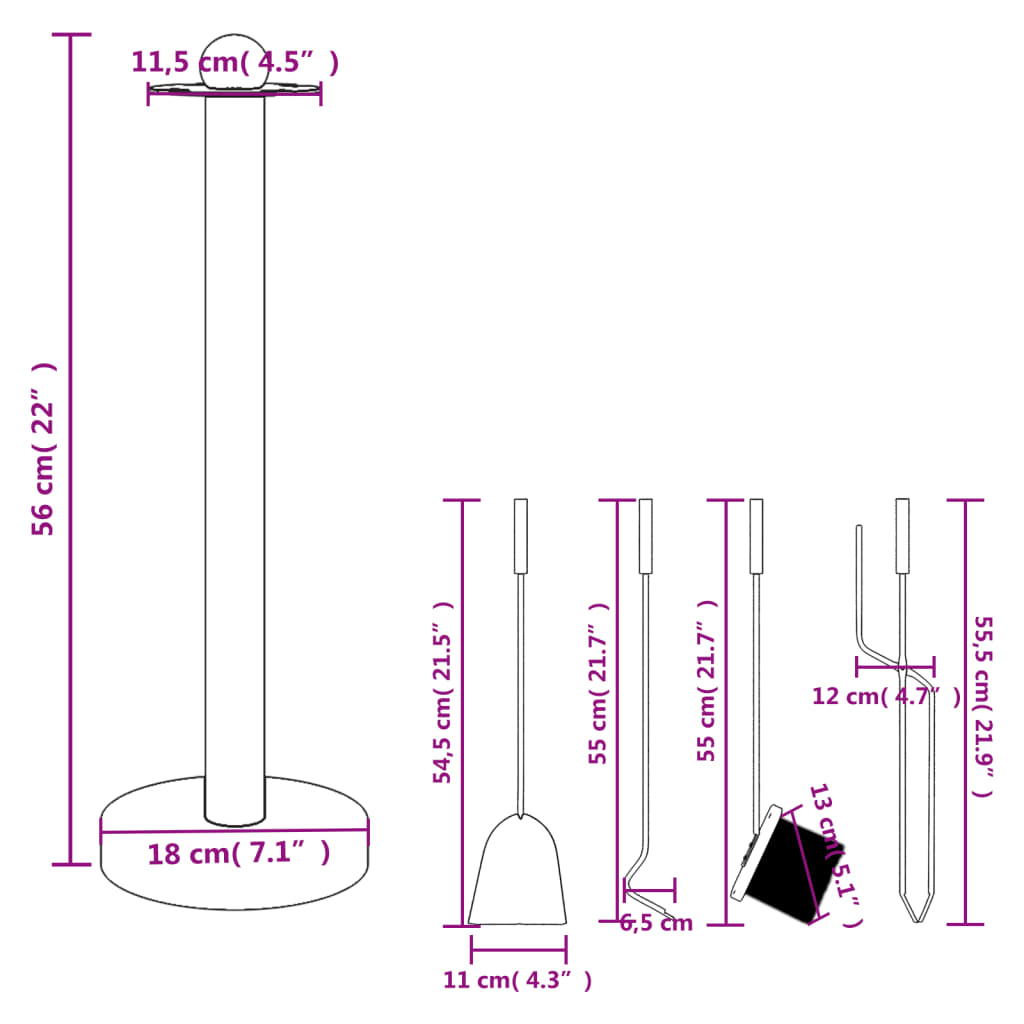 5 Piece Fireplace Tool Set 18x56 cm Steel