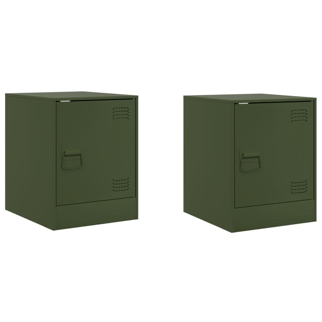 Bedside Cabinets 2 pcs Olive Green 34.5x39x44 cm Steel