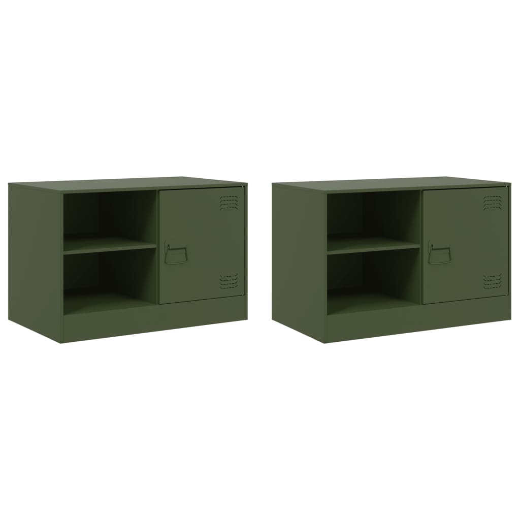 TV Cabinets 2 pcs Olive Green 67x39x44 cm Steel