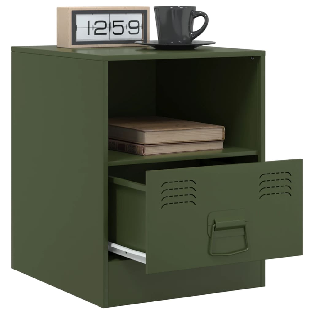 Bedside Cabinets 2 pcs Olive Green 34.5x39x44 cm Steel