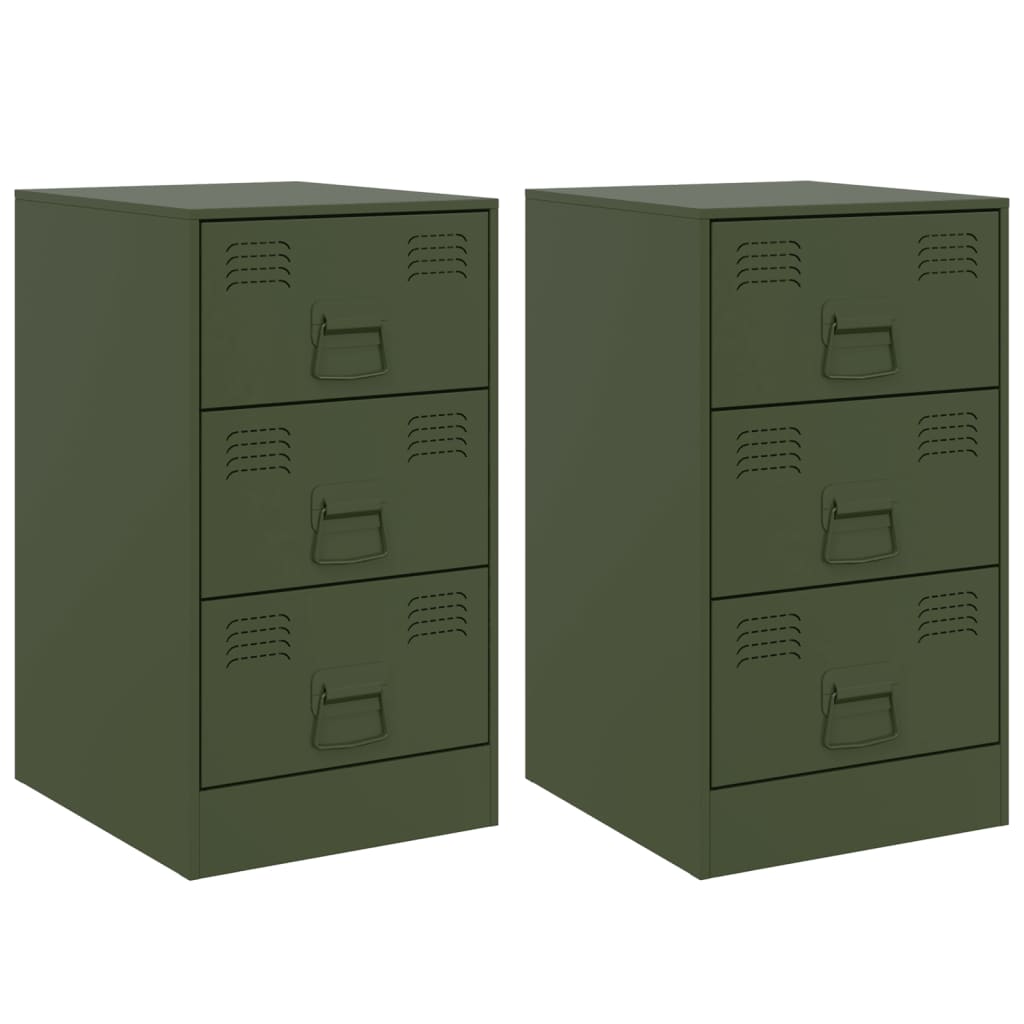 Bedside Cabinets 2 pcs Olive Green 34.5x39x62 cm Steel