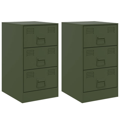 Bedside Cabinets 2 pcs Olive Green 34.5x39x62 cm Steel