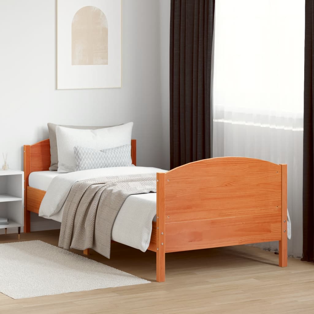 Bed Frame with Headboard Wax Brown 100x200 cm Solid Wood Pine