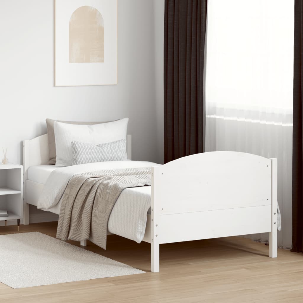 Bed Frame with Headboard White 90x200 cm Solid Wood Pine