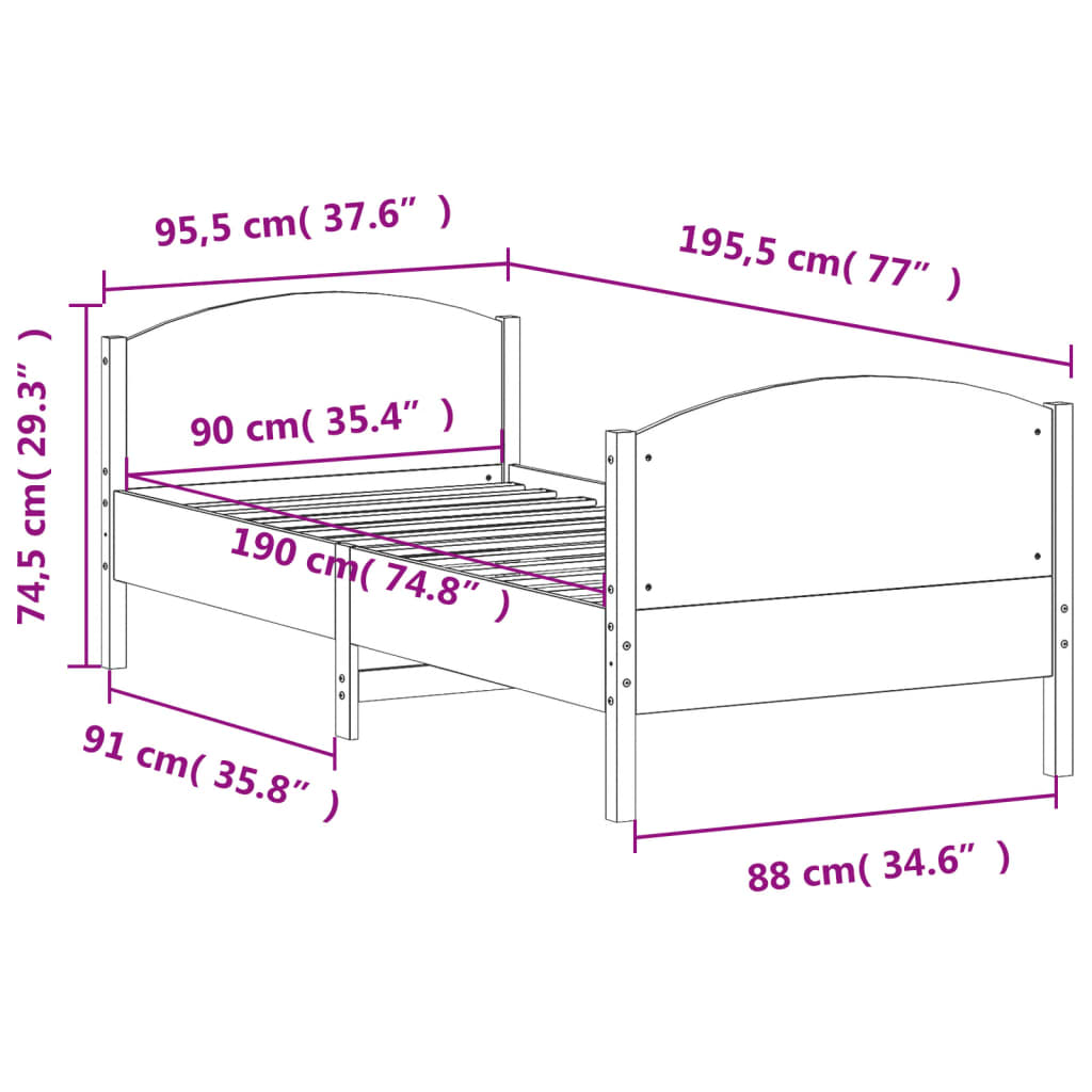 Bed Frame without Mattress 90x190 cm Single Solid Wood Pine