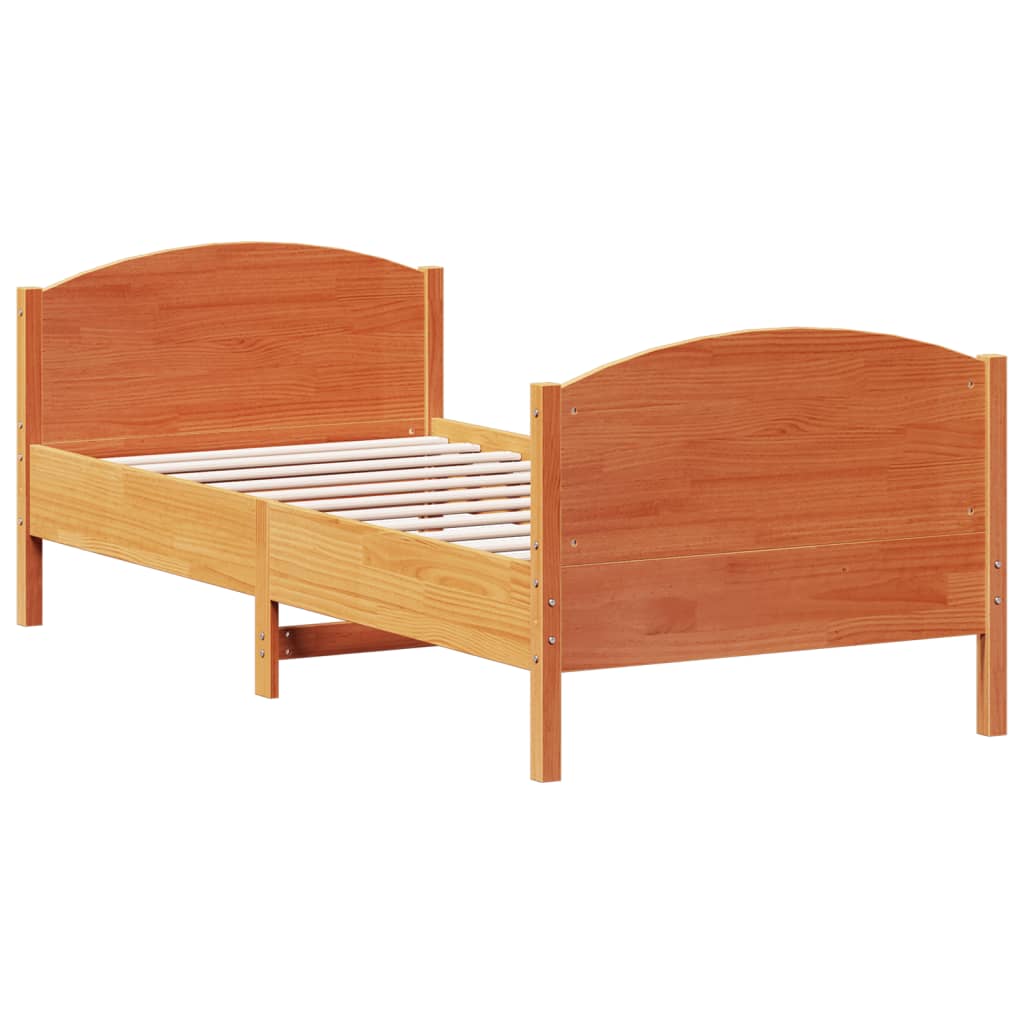 Bed Frame with Headboard Wax Brown 90x190 cm Single Solid Wood Pine