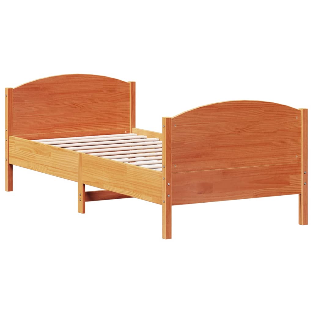 Bed Frame with Headboard Wax Brown 90x190 cm Single Solid Wood Pine