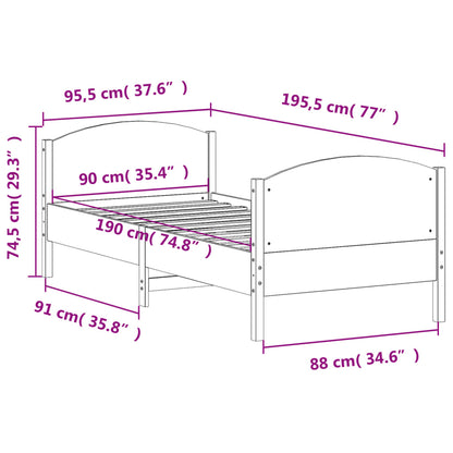 Bed Frame with Headboard Wax Brown 90x190 cm Single Solid Wood Pine