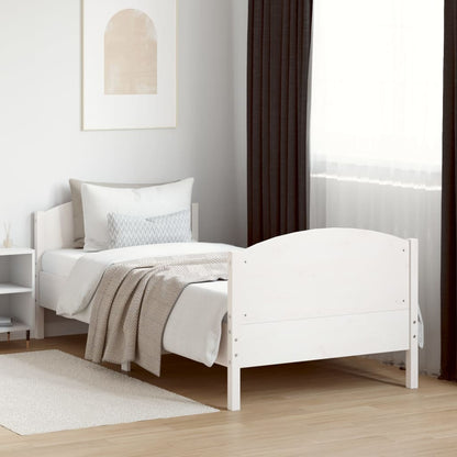 Bed Frame with Headboard White 75x190 cm Small Single Solid Wood Pine