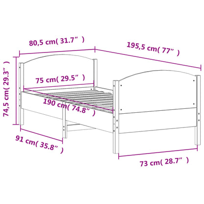 Bed Frame with Headboard Wax Brown 75x190 cm Small Single Solid Wood Pine